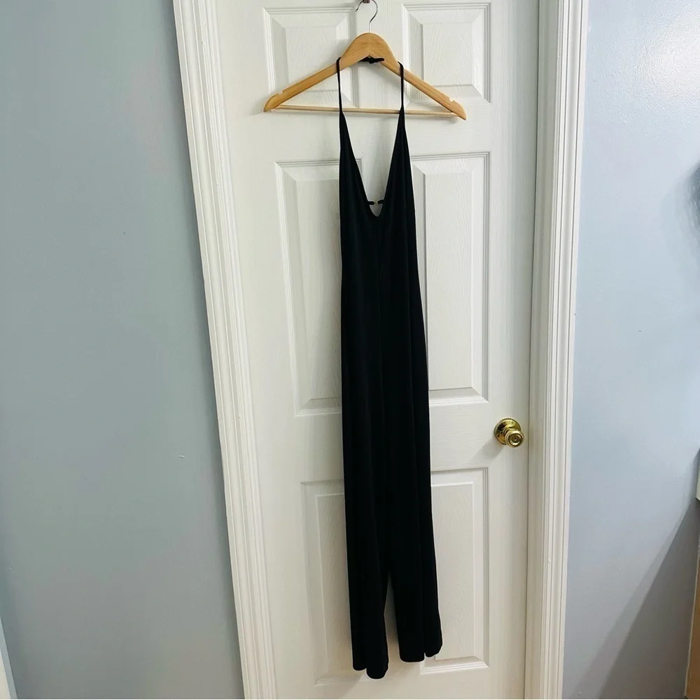 Victoria’s Secret Jumpsuit Black Halter Wide Leg Sexy Lounge V-Neck Medium